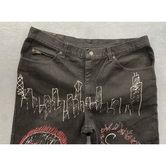 Vtg Lee 1889 Denim Jeans Men's 40 X 30 Black Half Wayzz Calouge Art Tagged Pants - Picture 4 of 16